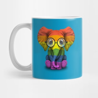 Baby Elephant with Glasses and Gay Pride Rainbow Flag Mug